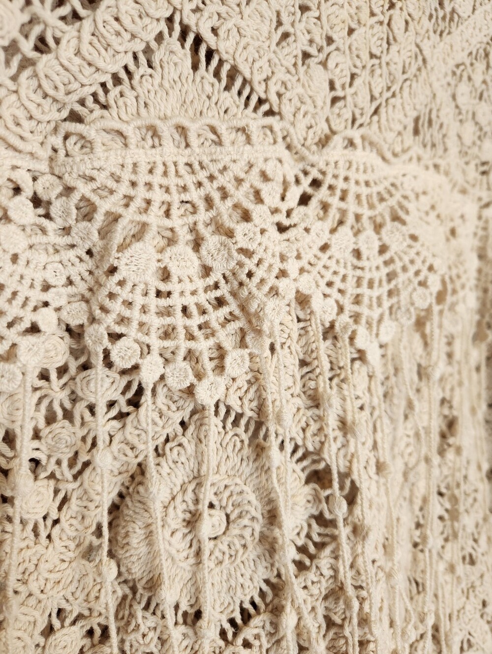MISS ME CROCHET LACE FRINGE BOHO WESTERN FESTIVAL CREAM SHACKET CARDIGAN LARGE - Picture 11 of 16